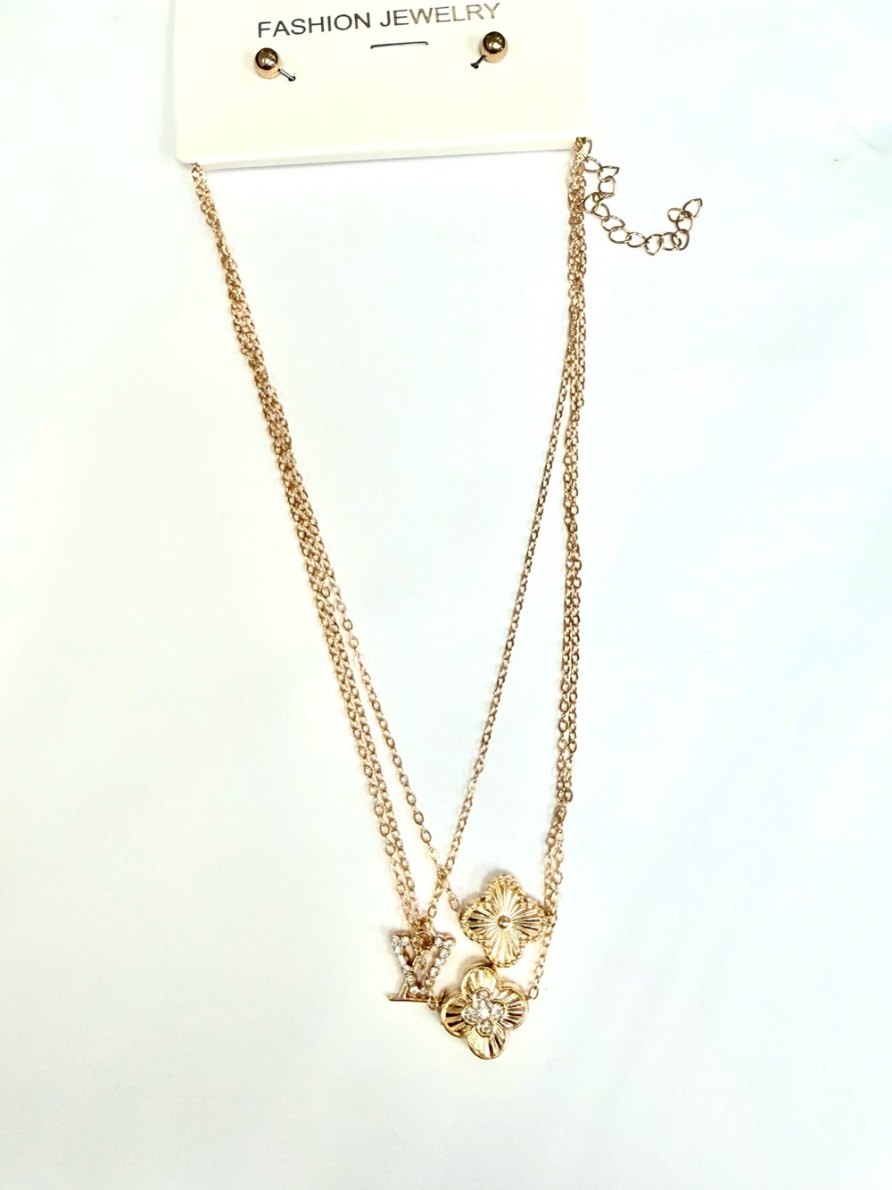 Fashion Jewelry Gold Triple-Layer Floral Charm Necklace